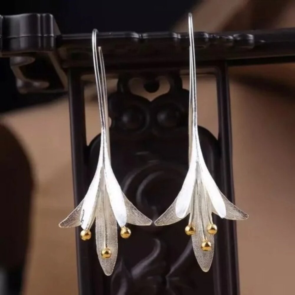 Oriental Hanging Japanese Unique Flower Earrings - Picture 2 of 6